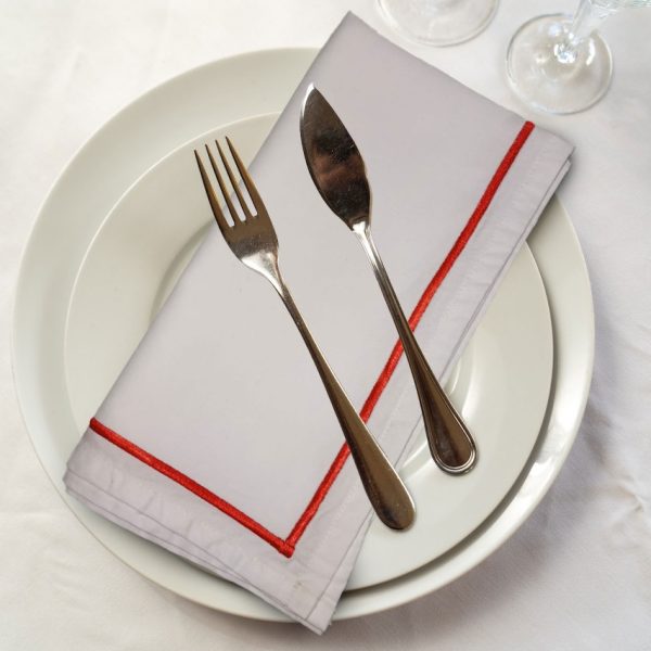 White 100% Cotton Sateen Single Embroidery Dinner Napkins