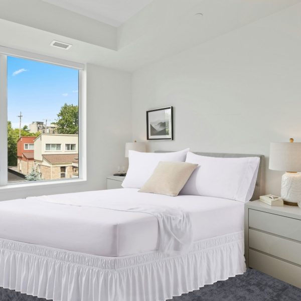 Wrap Around Bed Skirt – 8″ to 39″ Drop Length 1 PIECE BED SKIRT 3 Sided 100% Cotton