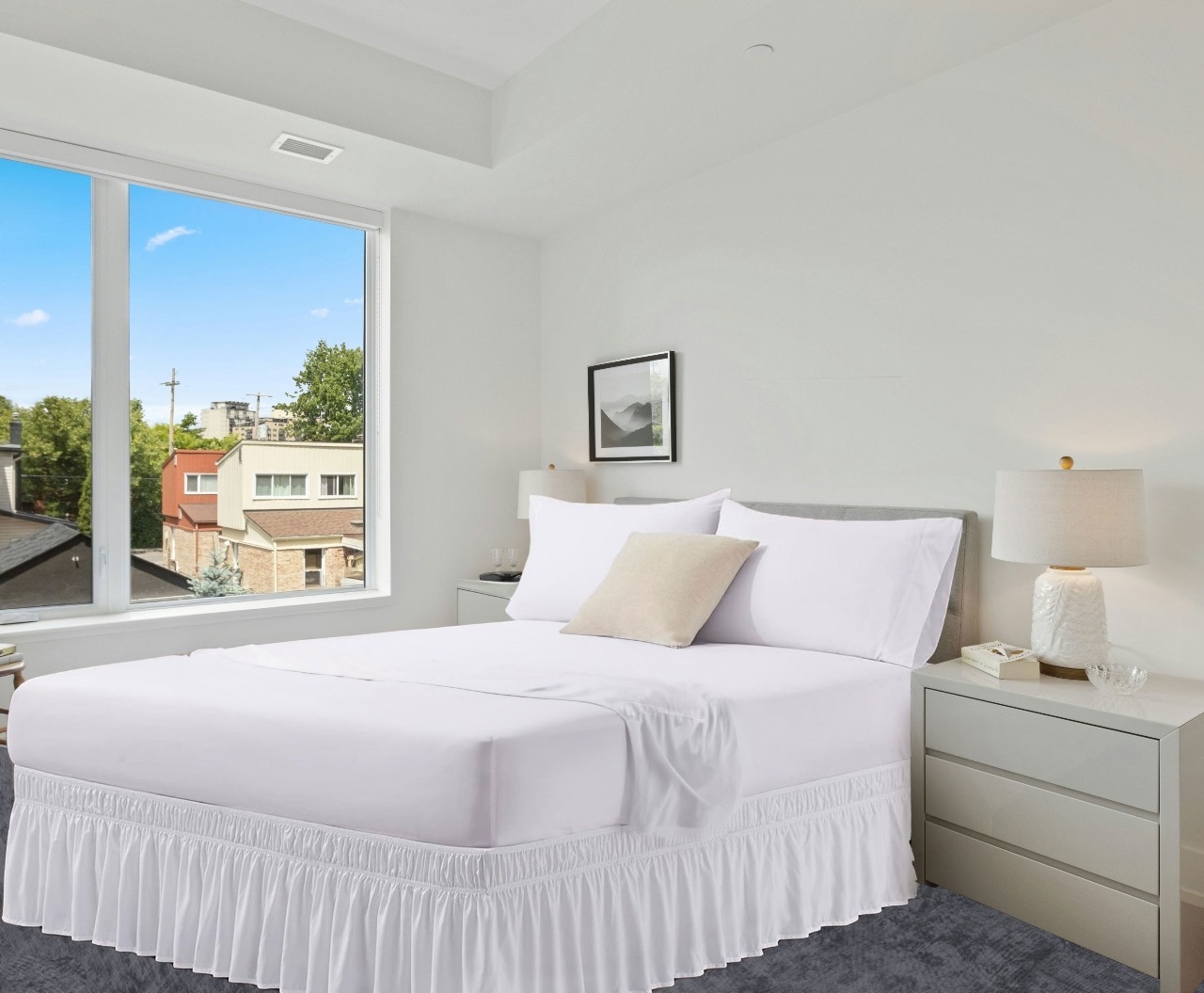 Wrap Around Bed Skirt – 8″ to 39″ Drop Length 1 PIECE BED SKIRT 3 Sided 100% Cotton