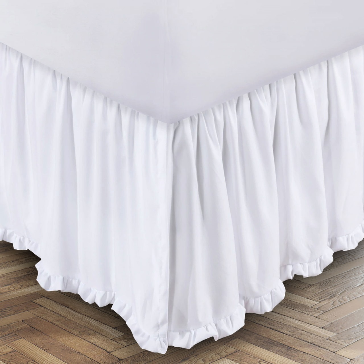 400 Thread Count 100% Cotton Sateen Edge Ruffle Gathered Bed Skirt Three Sided Coverage with Platform