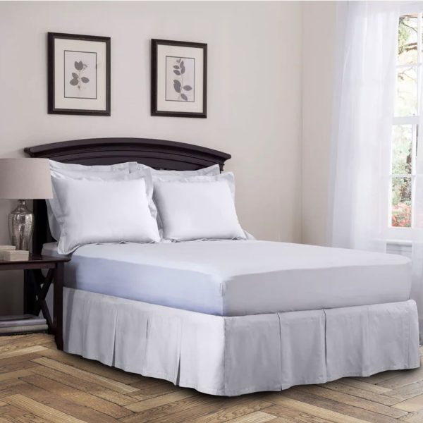 400 Thread Count White Cotton Sateen Pleated Bed skirt Three Sided Coverage with Platform