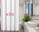 Personalized Monogram 400 Thread Count White 100% Cotton Sateen Edge Embroidery Border Shower Curtain
