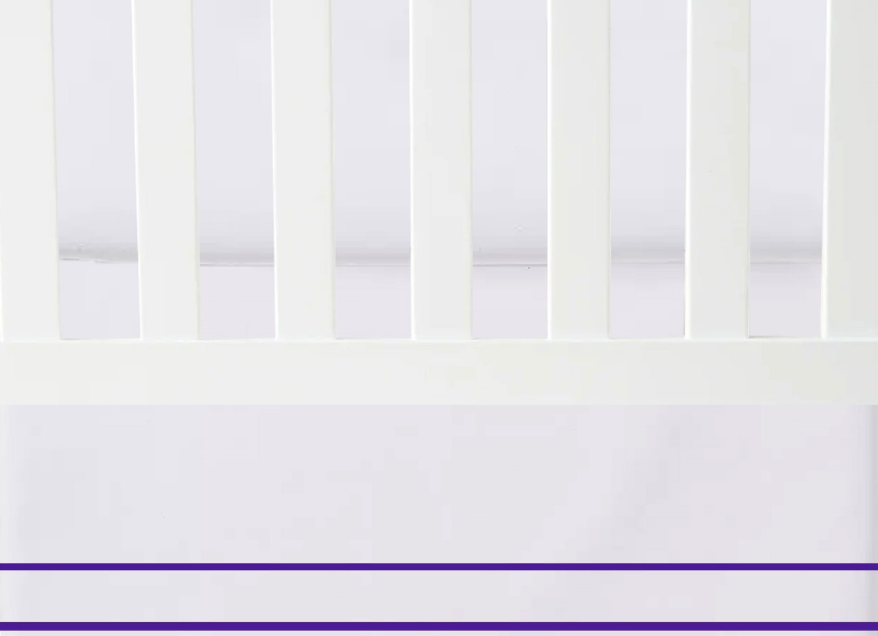 White 100% Cotton Sateen Crib skirt Edge and Border Embroidery with split corners ; 4-sided skirt fits around the entire crib - Image 2