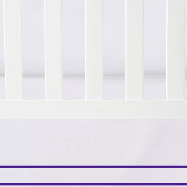 White 100% Cotton Sateen Crib skirt Edge and Border Embroidery with split corners ; 4-sided skirt fits around the entire crib