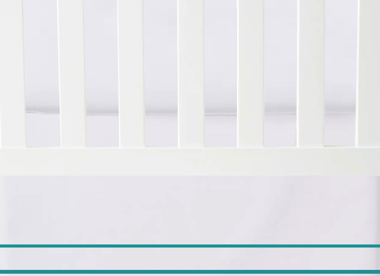 White 100% Cotton Sateen Crib skirt Edge and Border Embroidery with split corners ; 4-sided skirt fits around the entire crib - Image 4