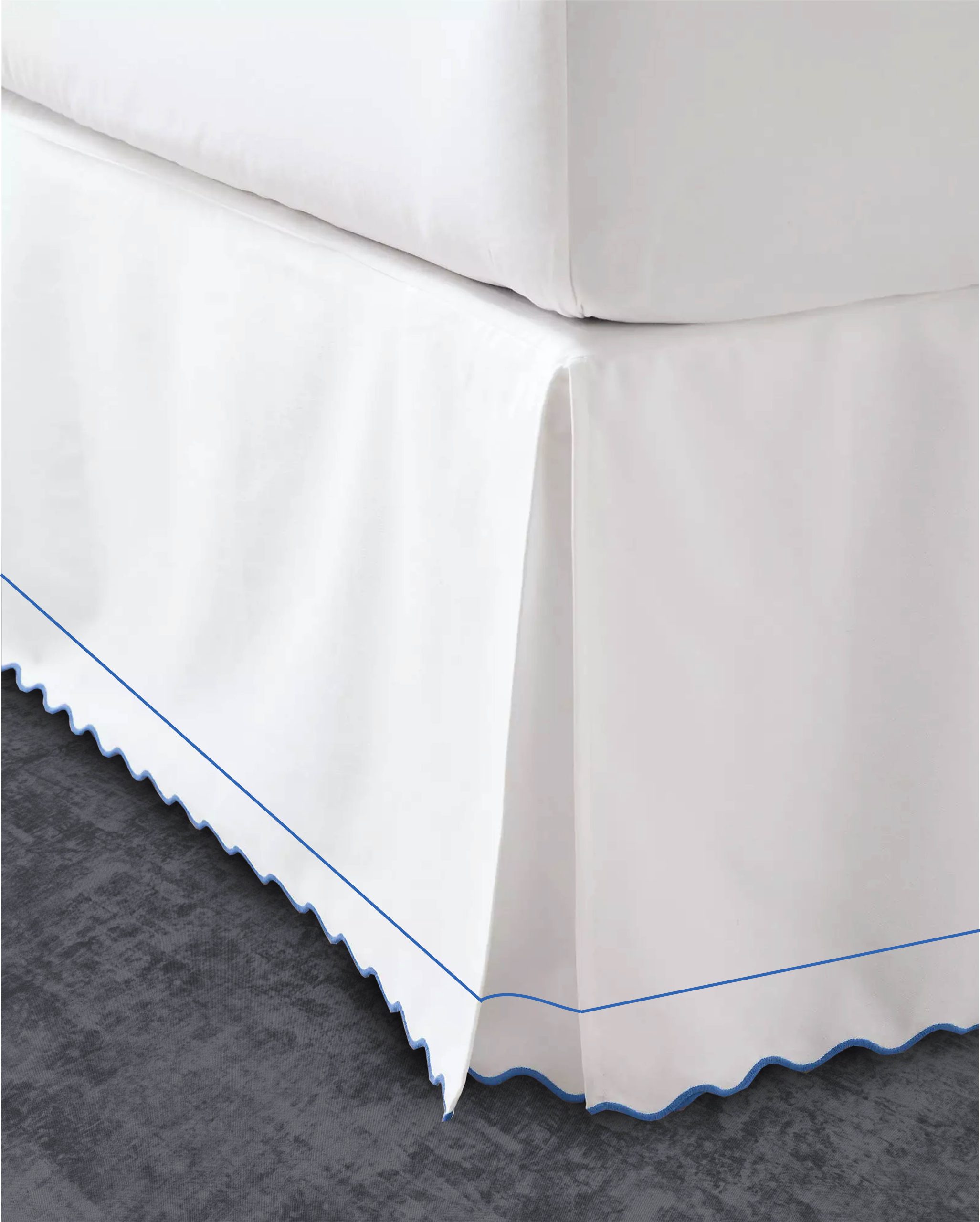 400 Thread Count White Cotton Sateen Scalloped and Border Embroidery Tailored Bed Skirt Three Sided Coverage with Platform - Image 4