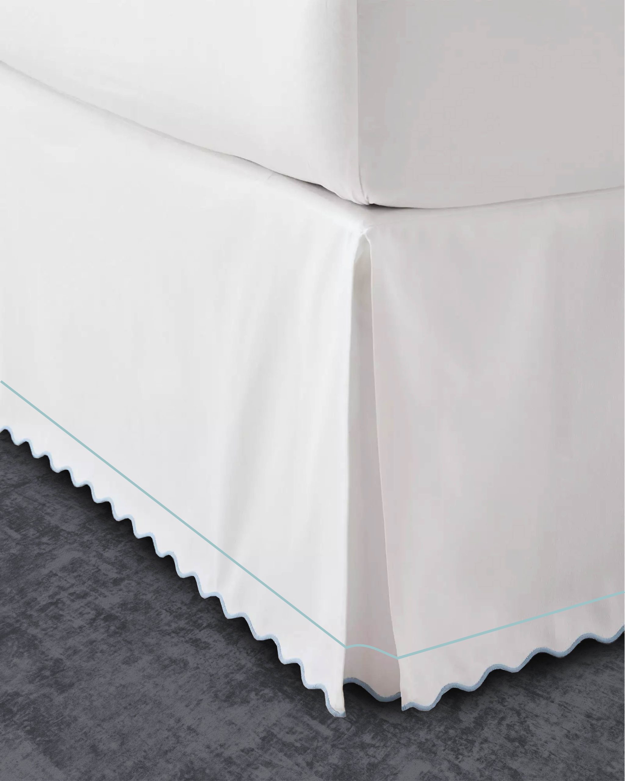 400 Thread Count White Cotton Sateen Scalloped and Border Embroidery Tailored Bed Skirt Three Sided Coverage with Platform - Image 5