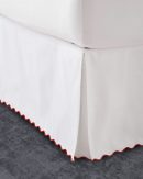 400 Thread Count White Cotton Sateen Scalloped Embroidery Tailored Bed Skirt Three Sided Coverage with Platform