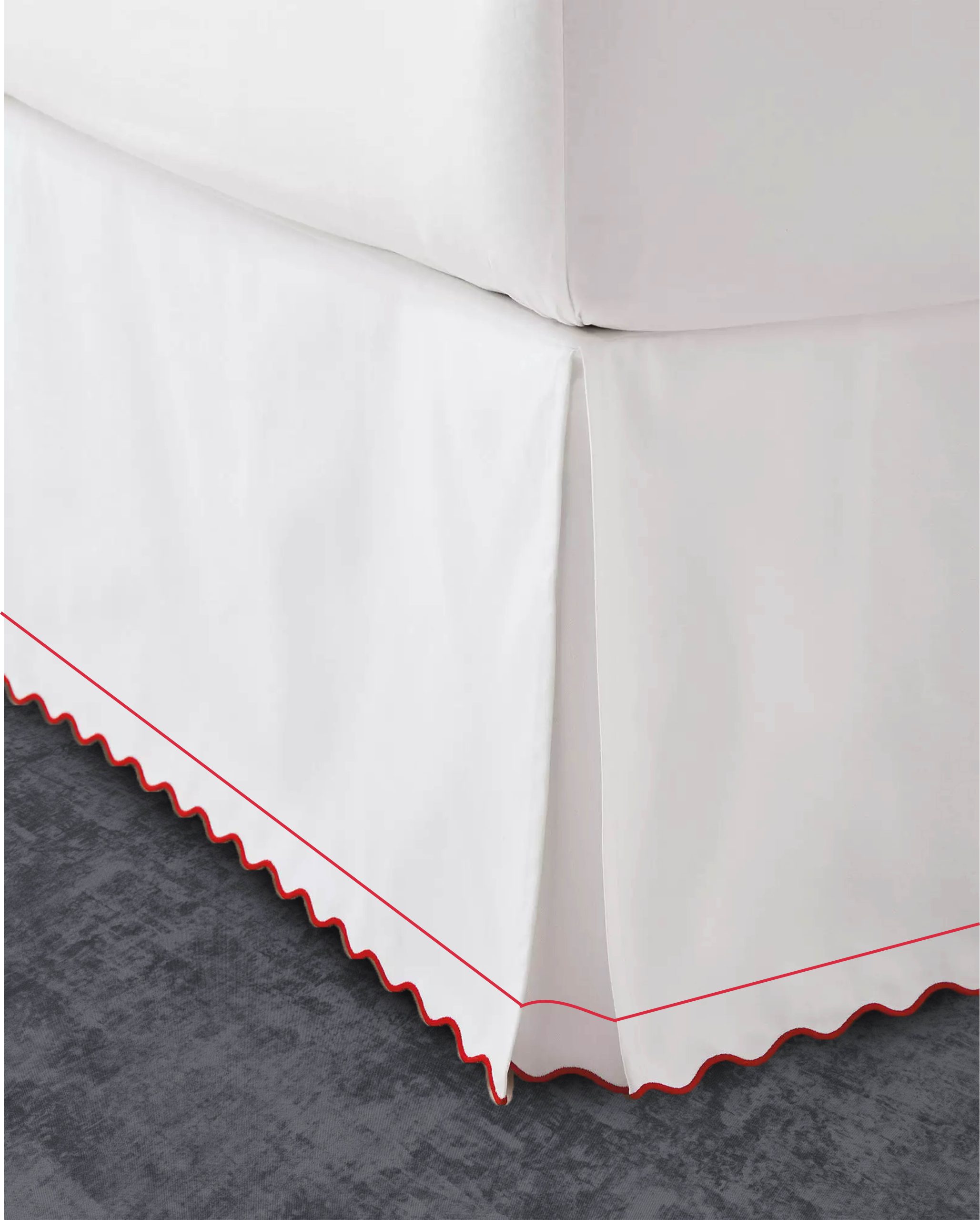 400 Thread Count White Cotton Sateen Scalloped and Border Embroidery Tailored Bed Skirt Three Sided Coverage with Platform - Image 2