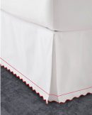 400 Thread Count White Cotton Sateen Scalloped and Border Embroidery Tailored Bed Skirt Three Sided Coverage with Platform