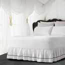White 100% Cotton Sateen Gathered Bed Skirt in Single Embroidered border Three Sided Coverage with Platform