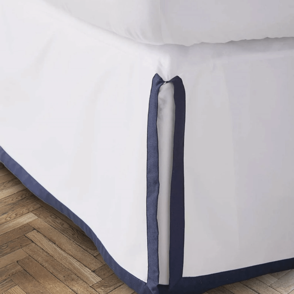 400 Thread Count White 100% Cotton Sateen Border Frame Tailored Bed Skirt Three Sided Coverage with Platform