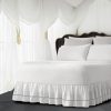White 100% Cotton Sateen Gathered Bed Skirt in Single Embroidered border Three Sided Coverage with Platform - Image 4