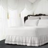 White 100% Cotton Sateen Gathered Bed Skirt in Single Embroidered border Three Sided Coverage with Platform - Image 10