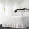 White 100% Cotton Sateen Gathered Bed Skirt in Single Embroidered border Three Sided Coverage with Platform - Image 6